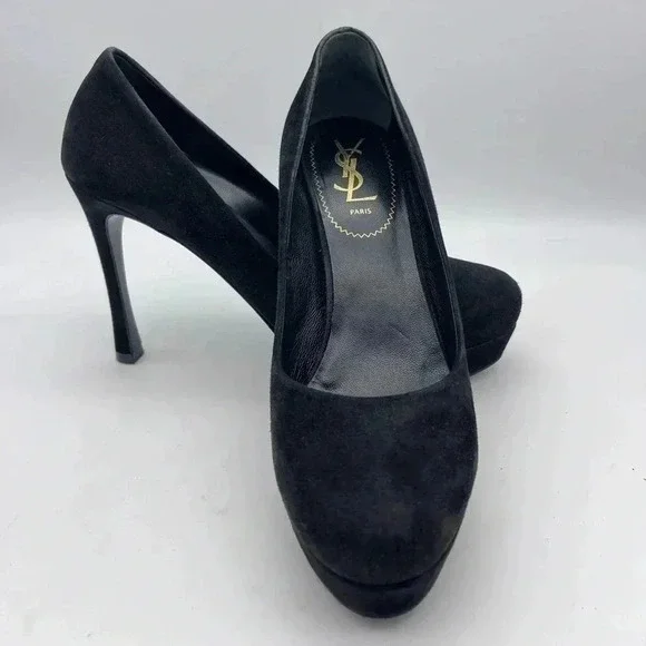 Yves Saint Laurent Black Suede High Heels 4" - Picture 1 of 11